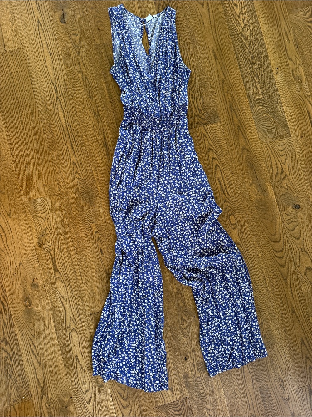 GAP Navy Blue White Floral Sleeveless V-Neck Jumpsuit
